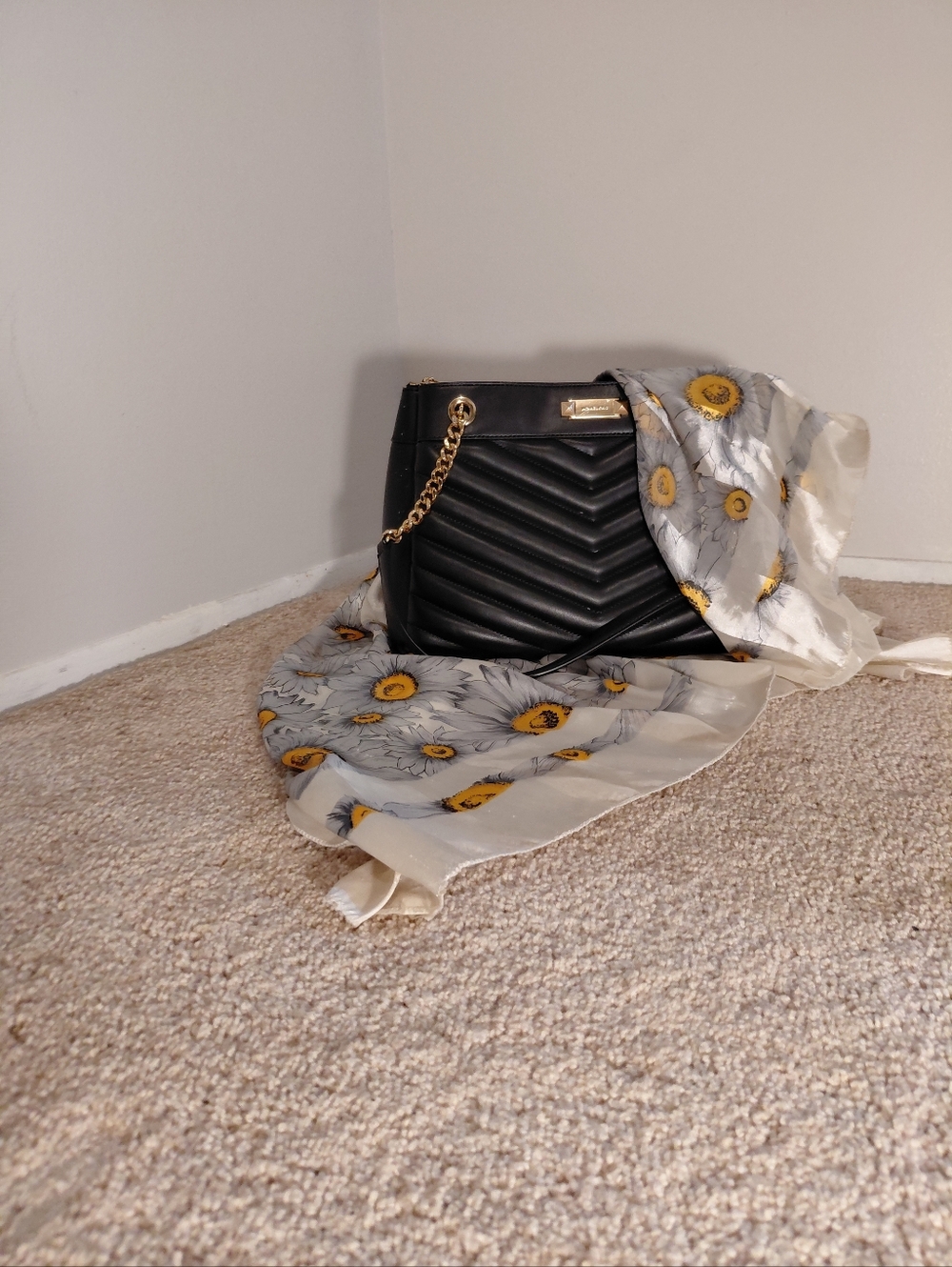 Michael Kors Black Quilted Tote with Gold Chain Straps
